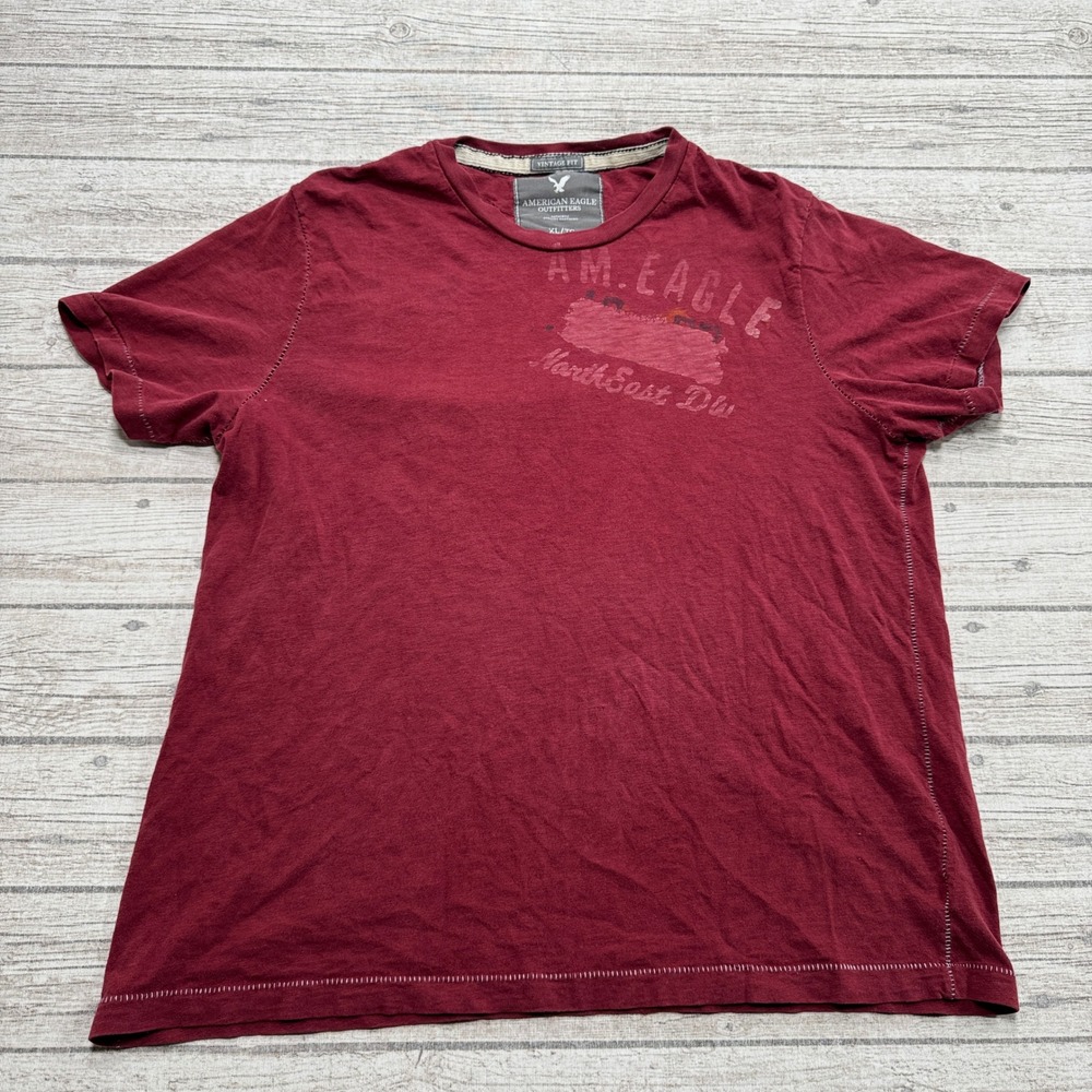 American Eagle T-Shirt Men's XL Maroon Red Graphic Vintage Fit Distressed Summer